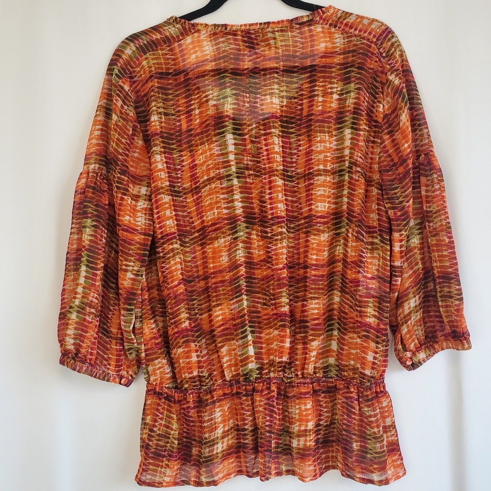 Jones New Tork Sport Size M Fall pattern, drop elastic waist blouse - Picture 6 of 9
